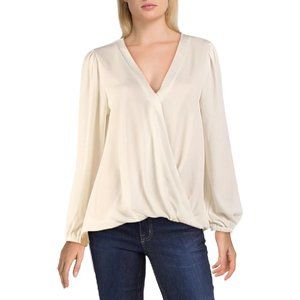 Lush Womens Mars Faux Wrap V Neck Blouse